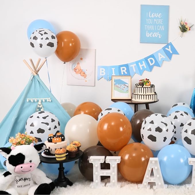 Paready Cow Print Balloons Set, 12Inch Light Blue Brown Sand White Latex Balloon - Image 3