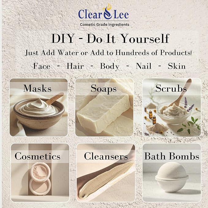 ClearLee Kaolin Clay Cosmetic Grade Powder - 100% Pure Natural Powder - Great For Skin Detox, Rejuvenation, and More - Heal Damaged Skin - DIY Clay Face Mask (8 oz)