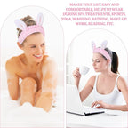 Cute pink Rabbit Ears Headband Frog Eye Elastic to Wash Face for Women Makeup Shower Spa (1 Pack)