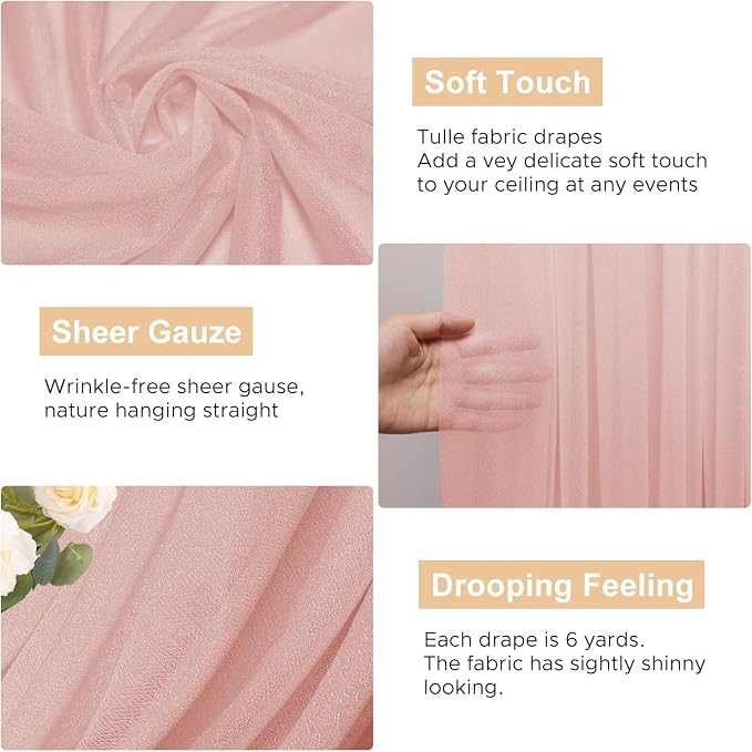 Blush Wedding Arch Draping Fabric Backdrop Drapes Sheer 2 Panels | 28.7"x20FT - Image 2