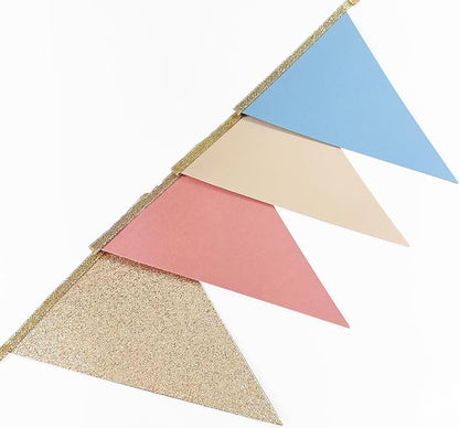 Dusty Rose Pink and Blue Beige Champagne Gold Party Decorations Pennant Banner - Image 5