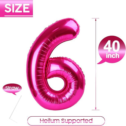 6 Balloon - Hot Pink Birthday Number Balloons, 40 Inch Party Decorations | Hot - Image 5