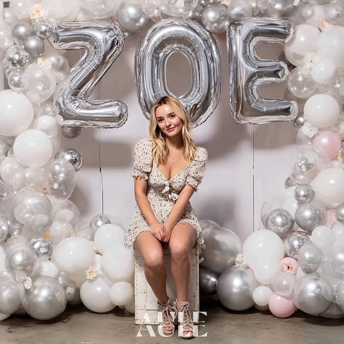 AULE 40 Inch Silver Q Balloon Letter Foil A-Z Birthday Big Alphabet | Birthday - Image 4