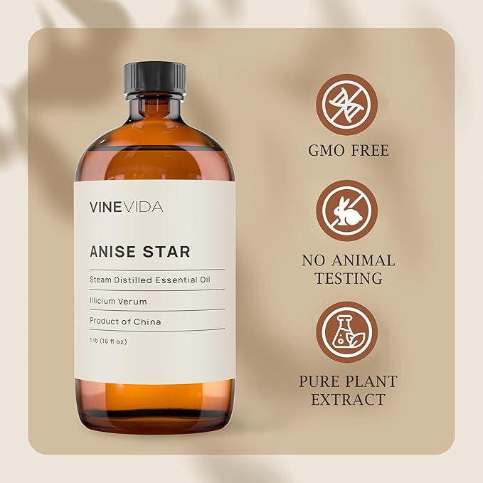 VINEVIDA Anise Star Essential Oil 16 oz - Undiluted Oil for Candlemaking & Soap Making - DIY Candle Scents