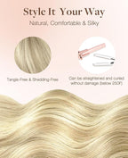 GOO GOO Invisi Edge Tape in Hair Extensions Human Hair, 17A/60A Ash Blonde Highlighted Platinum Blonde 10pcs injected with 10pcs classical tape ins, 18inch 50g, Virgin Remy Hair, Natural Look