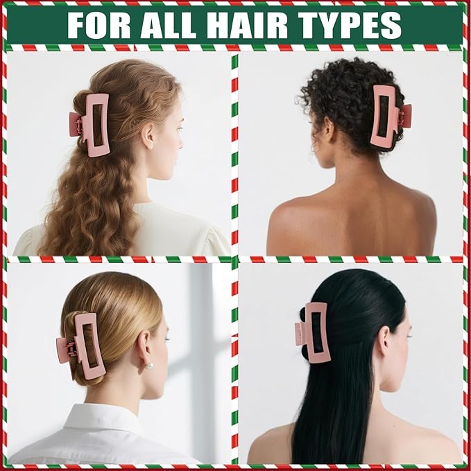 TOCESS Hair Claw Clips for Women - 8PK Large Neutral Matte Square Jumbo Hair Clips for Thick, Thin, Long, Short, Curly Hair Girls, Big Jaw Clip Set for Daily Use (Rosewater Pink)