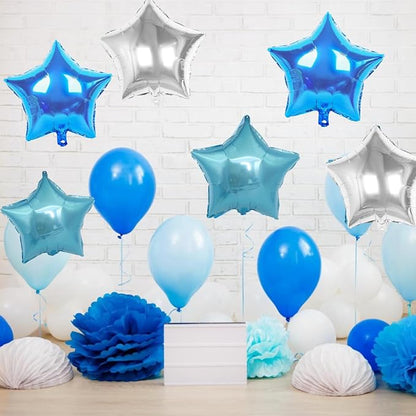 Blue Silver Star Foil Balloons, 18 Inch Metallic Stars Balloon - Image 4