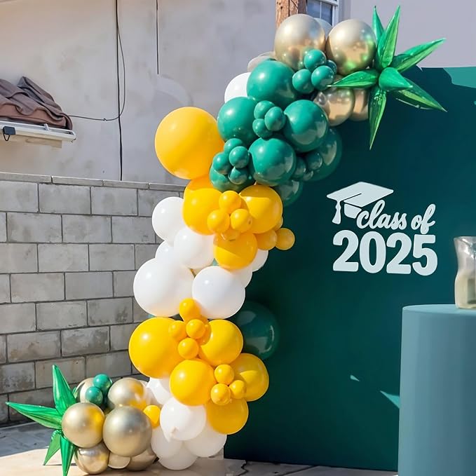 Green Yellow Gold Balloons, 12 Inch Dark Emerald Green Yellow Balloons - Image 5