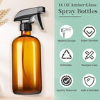 16oz Amber Glass Spray Bottles,1 Pack Glass Spray Bottles Refillable Empty Bottle with Adjustable Nozzle,Spray Bottle for Essential Oils,Cleaning,Pets,Hair Mister