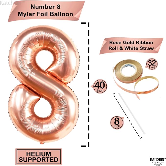 KatchOn Rose Gold 8 Balloon Number 40 Inch, Number 8 Balloon | 8th Birthday - Image 4
