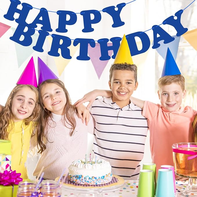 Navy Blue Happy Birthday Banner Sign Blue Birthday Party Supplies - Image 7