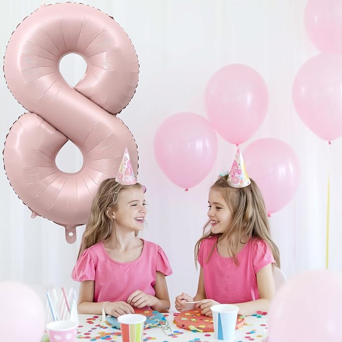 Foil 8 Balloon, Dusty Light Pink Big Number 8 Balloons - Image 3