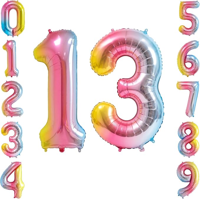 40 Inch Rainbow Foil Number 13 Balloon by TNCDJKPA