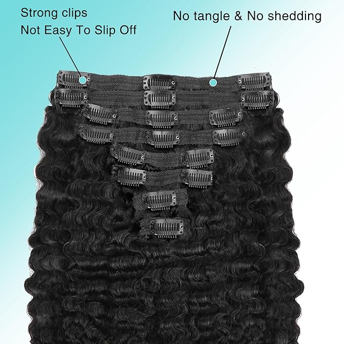 Burmese Curly Clip In Hair Extensions Real Human Hair 8pcs 120g/Set Spirally Curly Classic Clips Ins Full Head For Black Women 26 Inch Natural Black