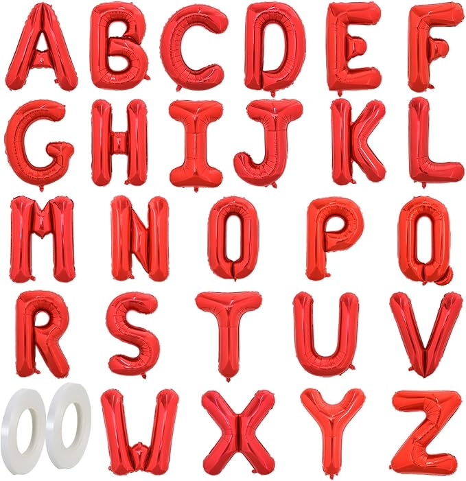 TONIFUL Red Letter Balloons 26 Pcs 1 Set A-Z Alphabet Banner Kit 16 Inch Mylar by TONIFUL
