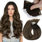Sunny Hair Tape in Hair Extensions Real Human Hair Invisible Remy Hair Extensions Tape ins for Women Darkest Brown Ombre Medium Brown Balayage 24 inch 25G
