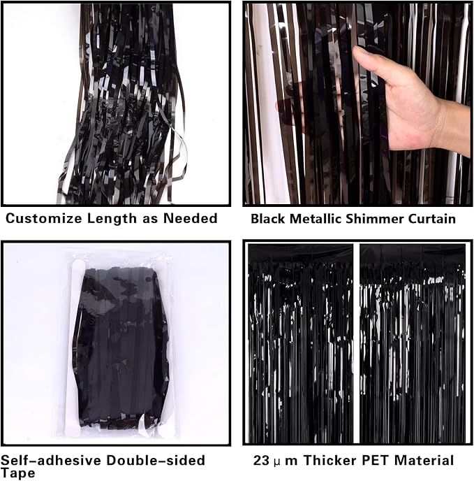 PIGETALE 2 Pack Black Foil Fringe Backdrop, 3.2 x 8.2 ft | Thicker 23 Micron PET - Image 4