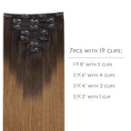 WENNALIFE Clip in Hair Extensions Real Human Hair, 22 Inch 120g 7pcs Human Hair Extensions Clip In Human Hair, Ombre Dark Brown to Light Chestnut Brown Clip In Real Hair Coloured Remy