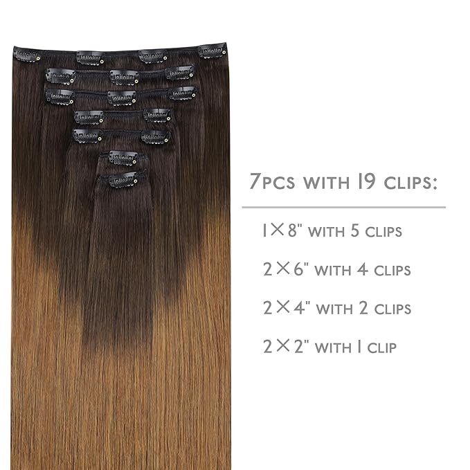 WENNALIFE Clip in Hair Extensions Real Human Hair, 22 Inch 160g 7pcs Remy Hair, Ombre Dark Brown to Light Chestnut Brown Straight Clip Ins Natural Extensiones De Cabello Humano Con