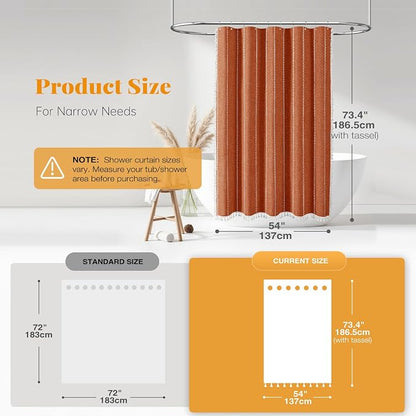 54 x 72 Boho Linen Heavy Duty Cloth Shower Curtain Set, Burnt Orange | Small - Image 3