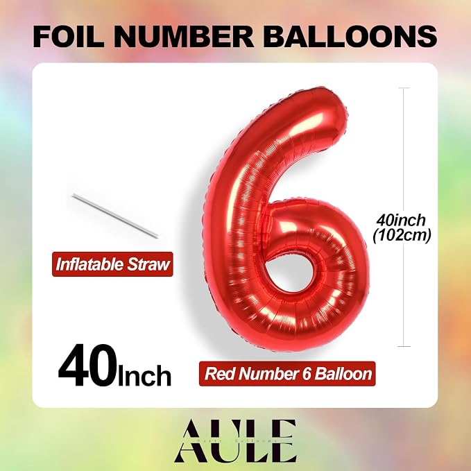 AULE 40 Inch Red 6 Balloon Number Foil 0-9 Birthday Big Numbers | Birthday - Image 5