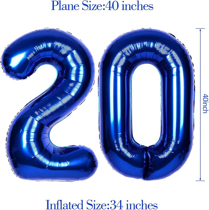 40 Inch Navy Blue Big Number 20 Balloon 0-9 Large Helium | Royal Blue Balloons - Image 6