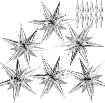 74 PCS Silver Star Balloons, 12 Point Star Foil Mylar Balloons Spike Explosion by GCTWFYK