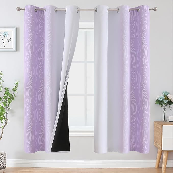 Lilac and Greyish White Ombre Blackout Curtains 72 Inches Length by ESTELARTEXTILER