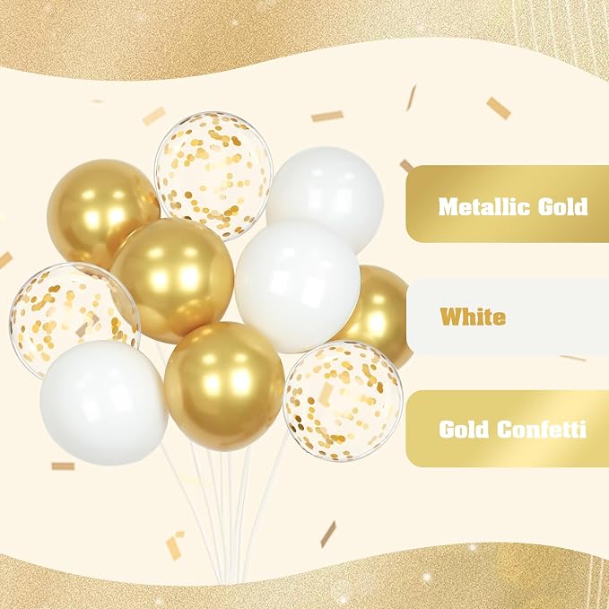 60pcs Gold and White Balloons 12inch - Image 4