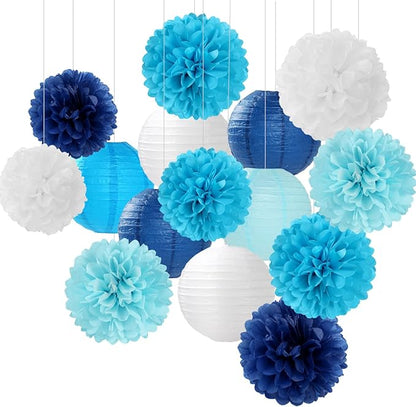Blue-White Birthday Party-Decorations Paper-Flowers Lanterns by Hugfond