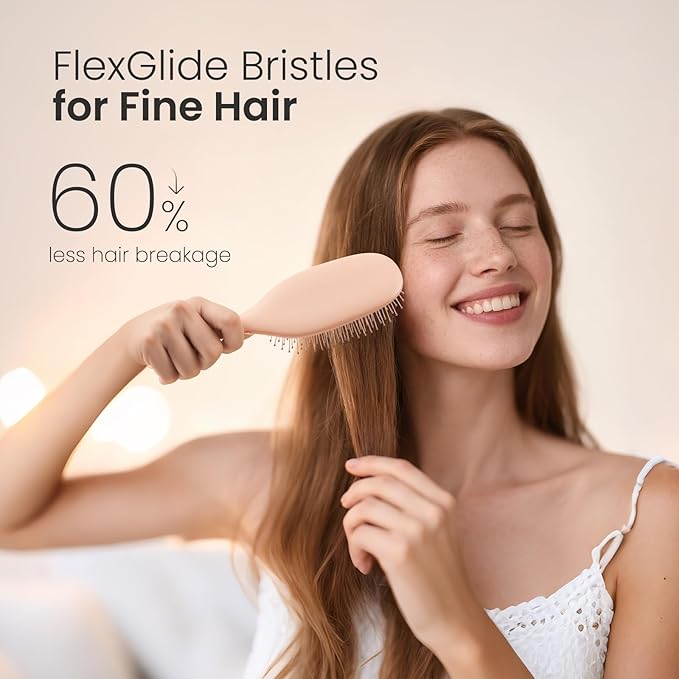 AIMIKE Rose Luxe Detangler Brush, Pain-Free Detangling Brush with Ultra-Soft FlexGlide Bristles, Effortlessly Remove Knots & Reduce Hair Breakage, Wet Dry Paddle Brush for Women Thin Fine Hair
