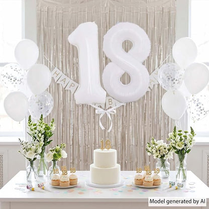 White Number 18 Balloon 40 Inch, Large White Foil Balloons - Image 6