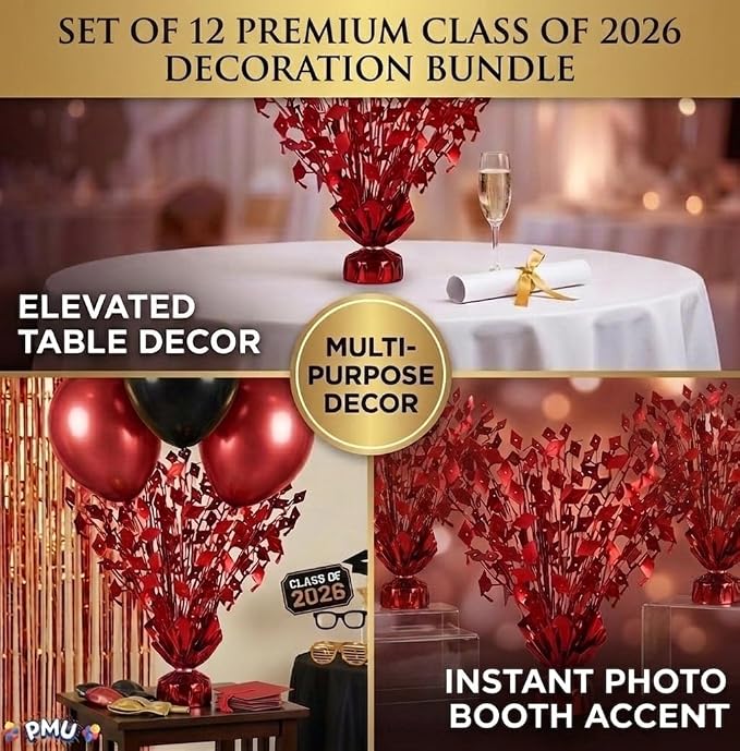 PMU 12 Pcs Red Graduation Balloon Weights - Image 5
