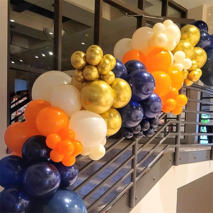 Isndare 35pc Navy Blue & Orange Balloons Set, Metallic Gold, Party Decorations - Image 8