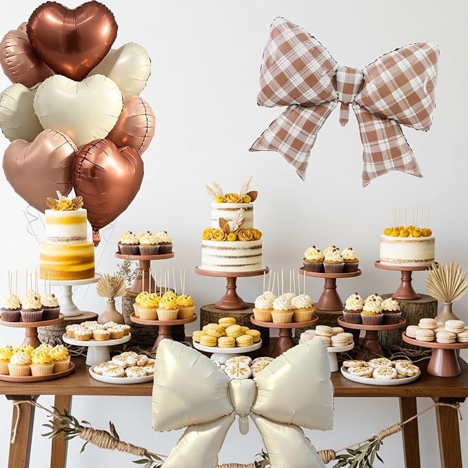 Vuzvuv Brown Gingham Bow Heart Balloons Set, Anniversary, Bridal Shower（Mix - Image 4