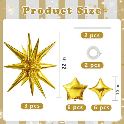 TONIFUL 22Inch 15Pcs Gold Large Explosion Star Mylar Balloons and 10Inch Four - Image 2