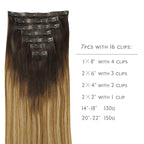 WENNALIFE Seamless Clip In Hair Extensions, 16 Inch 130g 7pcs Dark Brown to Chestnut Brown and Dirty Blonde Hair Extensions Clip in Human Hair Invisible PU Skin Weft Remy Human Hair Extensions