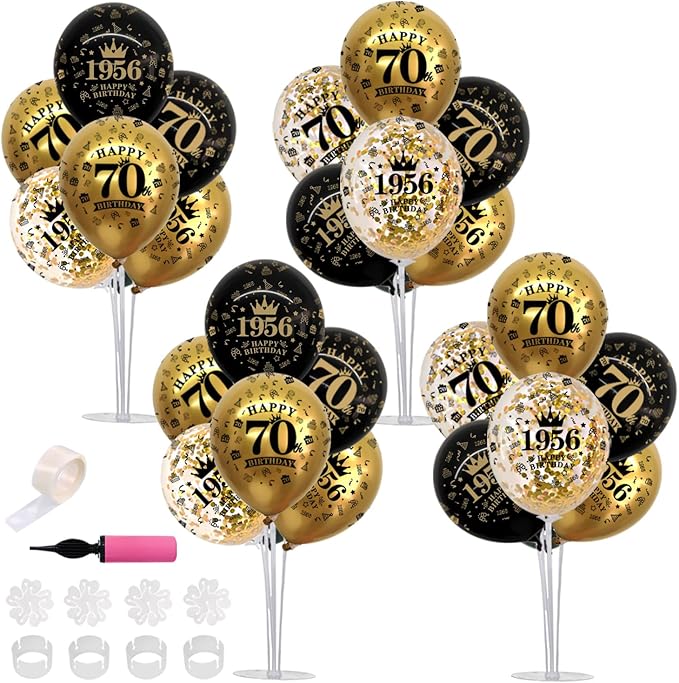 TONIFUL 4 Set 60th Birthday Decor Printed 1956 Black Gold Balloon Stand | by TONIFUL