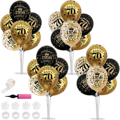 TONIFUL 4 Set 60th Birthday Decor Printed 1956 Black Gold Balloon Stand | by TONIFUL