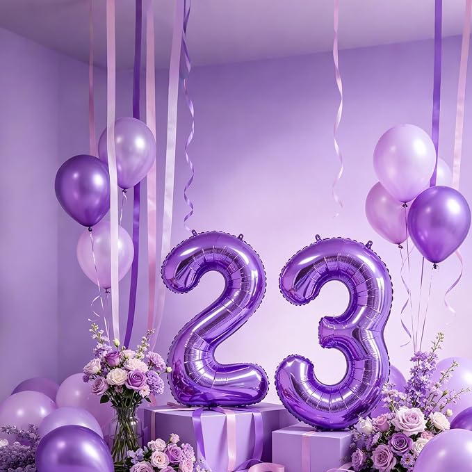 10 Pcs Number Balloons 32 Inch Purple 0-9 Number Mylar Foil Balloons Purple - Image 3