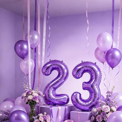 10 Pcs Number Balloons 32 Inch Purple 0-9 Number Mylar Foil Balloons Purple - Image 3