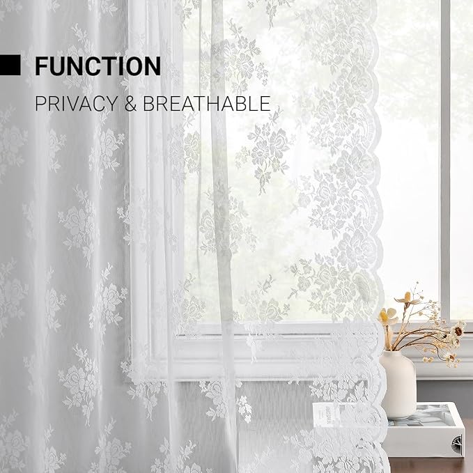 Kotile White Sheer Lace Curtains - Image 5