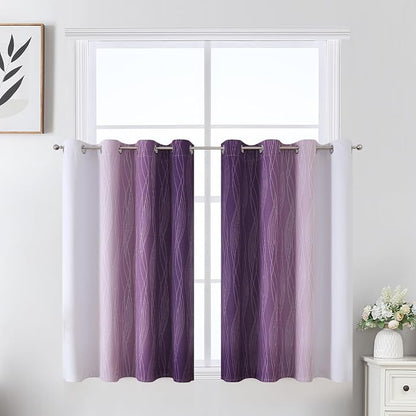 Purple and Greyish White Ombre Short Blackout Kitchen Curtains 36 Inch Long - Image 2
