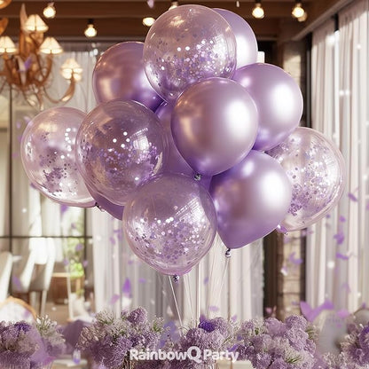 RainbowQ Metallic Light Purple Balloons 55Pcs 12 Inch Confetti Helium Party | - Image 5