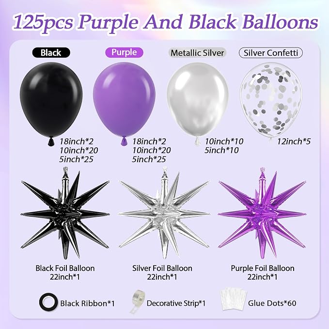 125pcs Purple and Black Balloon Arch Kit - Image 2