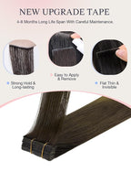 DOORES Invisi Edge Tape in Hair Extensions Real Human Hair, Natural Black to Dark Brown and Chocolate Brown 10 Injection Tape-ins with 10 Classic Tape-ins 50g 22 Inch, Injection Tape in