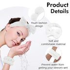 Zkptops 6Pcs Spa Headband for Washing Face Wristbands Set Women Bubble Skincare Makeup Sponge Terry Cloth Padded Puffy Headband Bow Tie Hairband Cute Non Slip Thick Hair Accessory Gifts (White)
