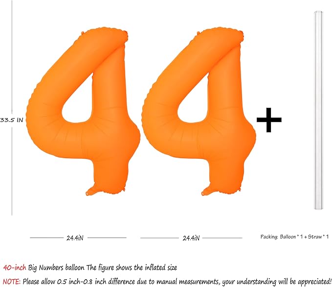 Orange Birthday Number 44 Balloon 40IN Fluorescent Orange 44 Balloon | - Image 2