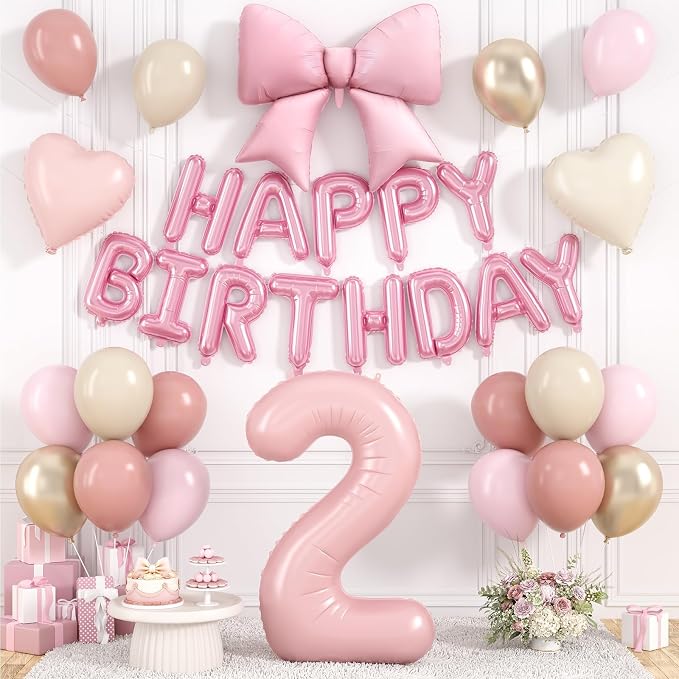 Dusty Pink Number 2 Balloon, 2nd Birthday Decorations by Hapmori