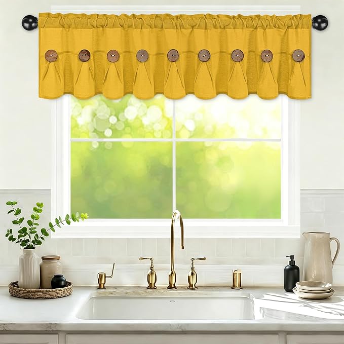 Farmhouse Valance Curtains, Boho Cotton Linen Kitchen Valance, Rod Pocket by FRAMICS
